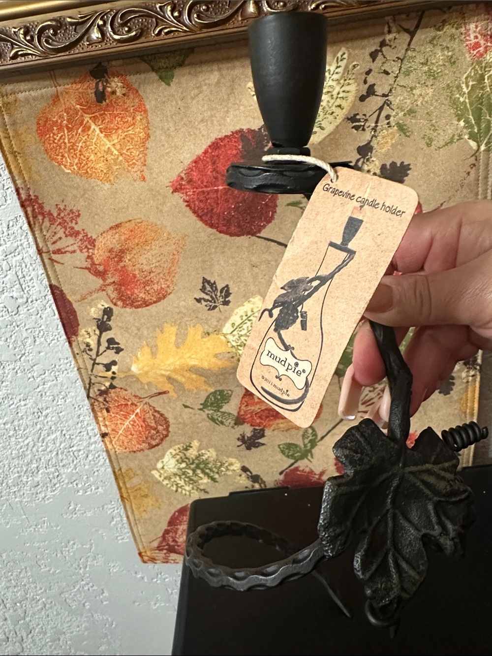 Mud Pie Black Grapevine-Style Leaf Candle Holder